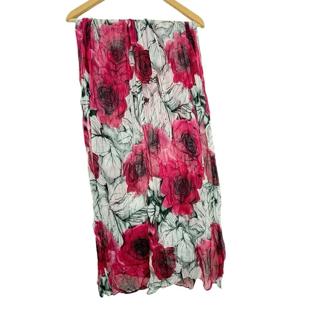 Scarf Pink Floral Polyester Lightweight Wrap 66 x 34 Inches